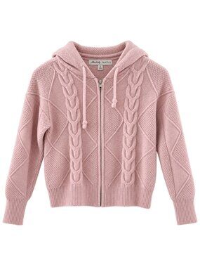 Absolutely Famous Pink Hooded Cable Knit Zip-Up Sweater Small Size Acrylic Blend